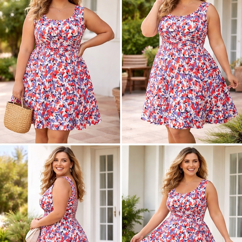 #1064 Lauren Ralph Lauren Floral Fit & Flare Dress Plus Size Sleeveless